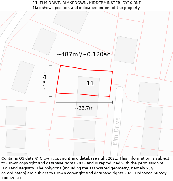 11, ELM DRIVE, BLAKEDOWN, KIDDERMINSTER, DY10 3NF: Plot and title map