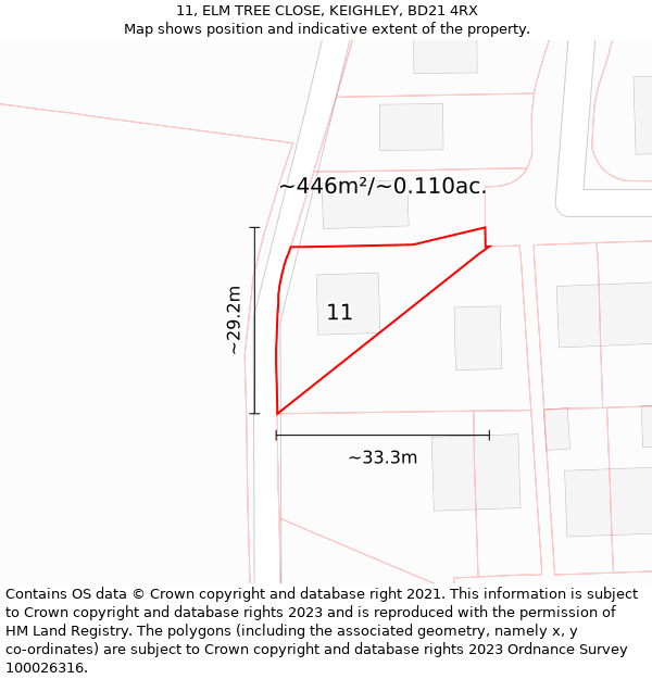 11, ELM TREE CLOSE, KEIGHLEY, BD21 4RX: Plot and title map