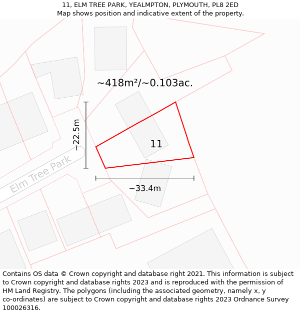 11, ELM TREE PARK, YEALMPTON, PLYMOUTH, PL8 2ED: Plot and title map