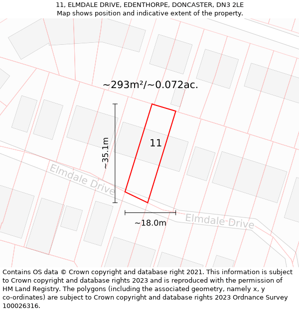 11, ELMDALE DRIVE, EDENTHORPE, DONCASTER, DN3 2LE: Plot and title map
