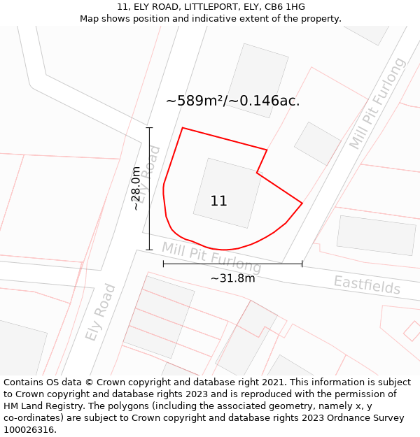 11, ELY ROAD, LITTLEPORT, ELY, CB6 1HG: Plot and title map