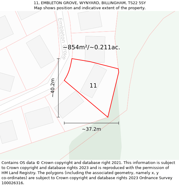 11, EMBLETON GROVE, WYNYARD, BILLINGHAM, TS22 5SY: Plot and title map