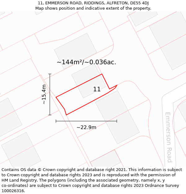 11, EMMERSON ROAD, RIDDINGS, ALFRETON, DE55 4DJ: Plot and title map