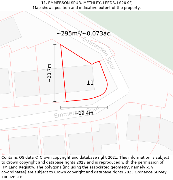 11, EMMERSON SPUR, METHLEY, LEEDS, LS26 9FJ: Plot and title map