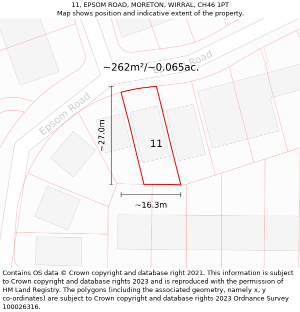 11, EPSOM ROAD, MORETON, WIRRAL, CH46 1PT: Plot and title map