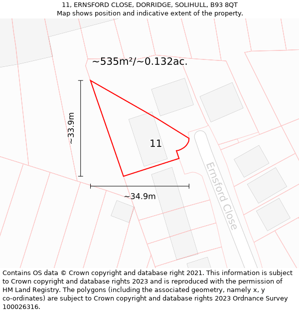 11, ERNSFORD CLOSE, DORRIDGE, SOLIHULL, B93 8QT: Plot and title map