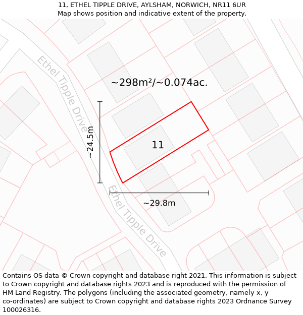 11, ETHEL TIPPLE DRIVE, AYLSHAM, NORWICH, NR11 6UR: Plot and title map