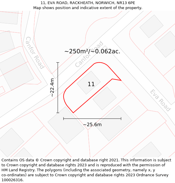 11, EVA ROAD, RACKHEATH, NORWICH, NR13 6PE: Plot and title map