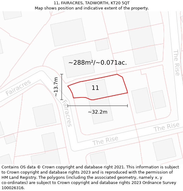 11, FAIRACRES, TADWORTH, KT20 5QT: Plot and title map