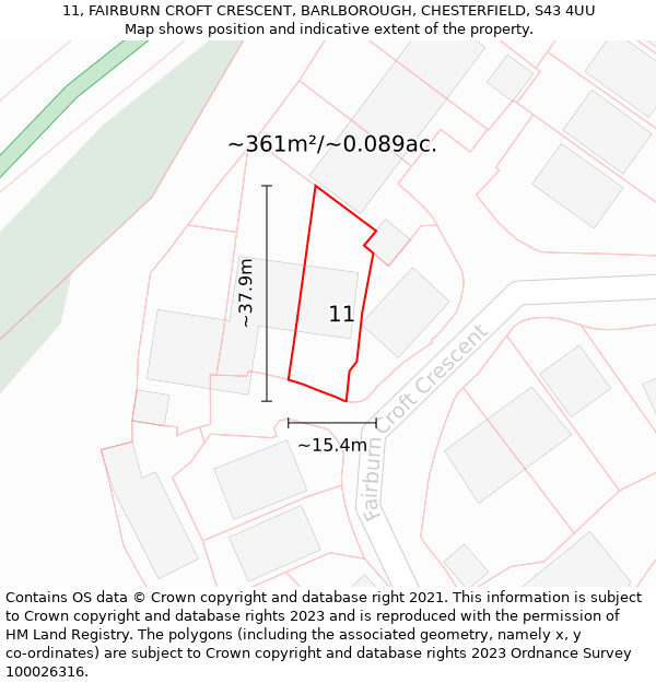 11, FAIRBURN CROFT CRESCENT, BARLBOROUGH, CHESTERFIELD, S43 4UU: Plot and title map