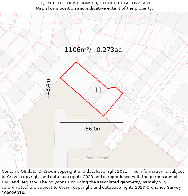 11, FAIRFIELD DRIVE, KINVER, STOURBRIDGE, DY7 6EW: Plot and title map