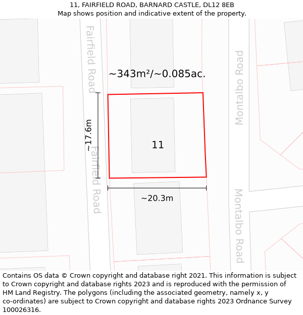 11, FAIRFIELD ROAD, BARNARD CASTLE, DL12 8EB: Plot and title map