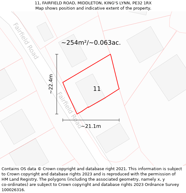 11, FAIRFIELD ROAD, MIDDLETON, KING'S LYNN, PE32 1RX: Plot and title map