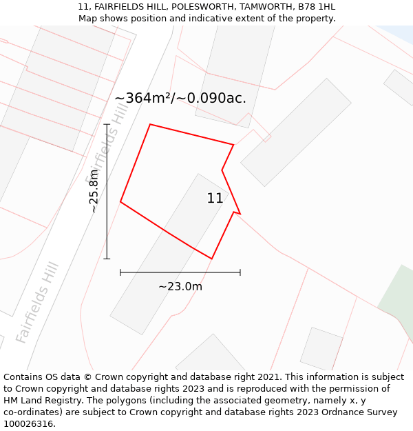 11, FAIRFIELDS HILL, POLESWORTH, TAMWORTH, B78 1HL: Plot and title map