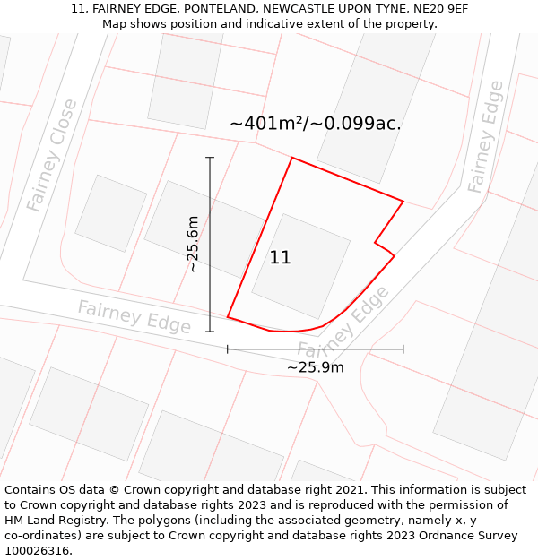 11, FAIRNEY EDGE, PONTELAND, NEWCASTLE UPON TYNE, NE20 9EF: Plot and title map