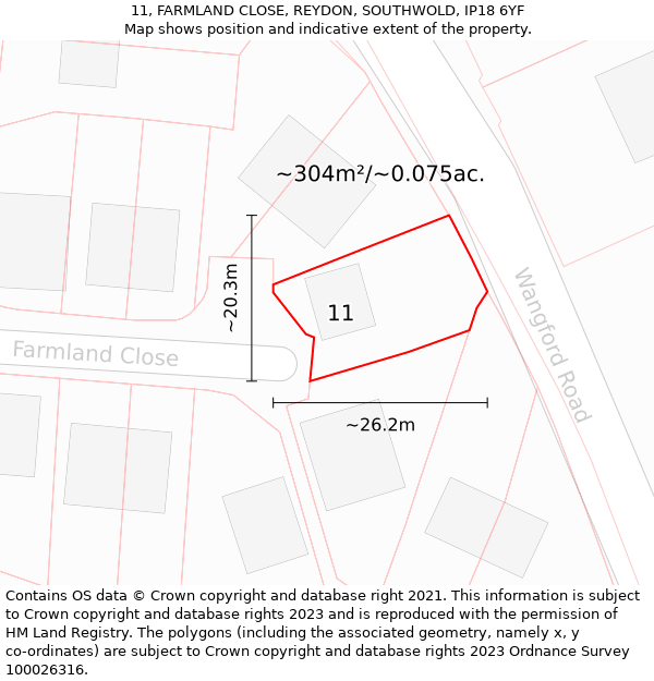 11, FARMLAND CLOSE, REYDON, SOUTHWOLD, IP18 6YF: Plot and title map