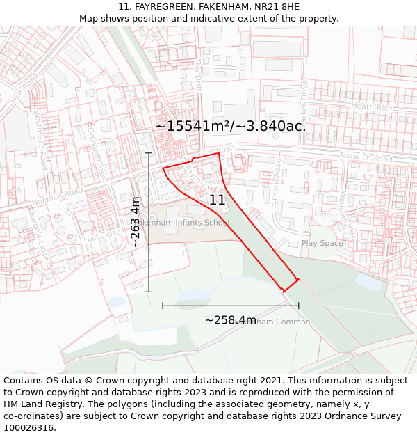 11, FAYREGREEN, FAKENHAM, NR21 8HE: Plot and title map