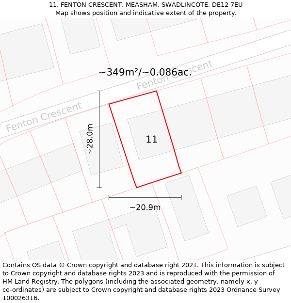 11, FENTON CRESCENT, MEASHAM, SWADLINCOTE, DE12 7EU: Plot and title map