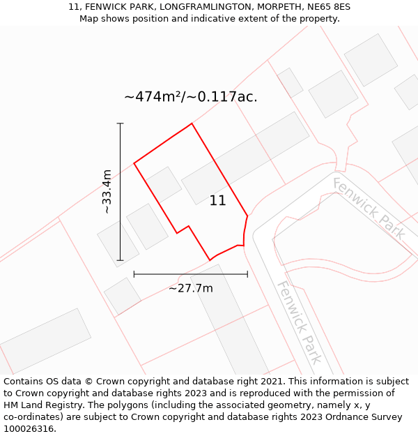 11, FENWICK PARK, LONGFRAMLINGTON, MORPETH, NE65 8ES: Plot and title map