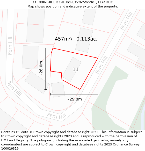 11, FERN HILL, BENLLECH, TYN-Y-GONGL, LL74 8UE: Plot and title map