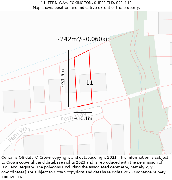 11, FERN WAY, ECKINGTON, SHEFFIELD, S21 4HF: Plot and title map