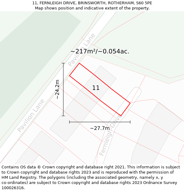 11, FERNLEIGH DRIVE, BRINSWORTH, ROTHERHAM, S60 5PE: Plot and title map