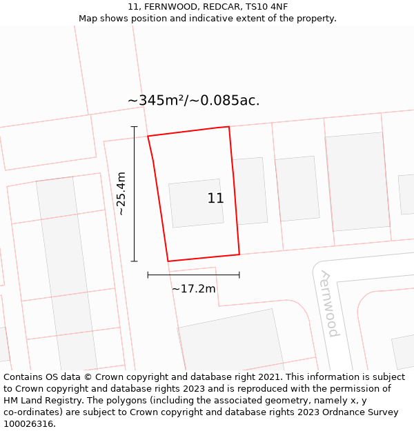 11, FERNWOOD, REDCAR, TS10 4NF: Plot and title map