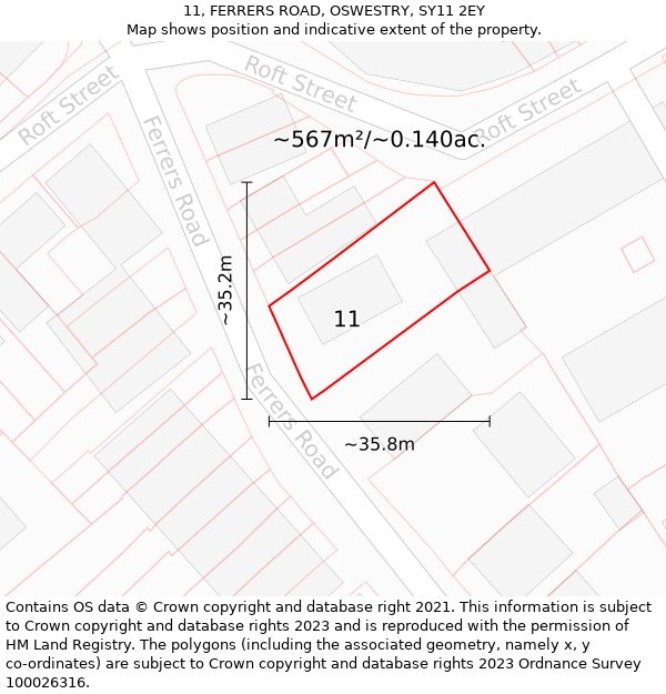 11, FERRERS ROAD, OSWESTRY, SY11 2EY: Plot and title map