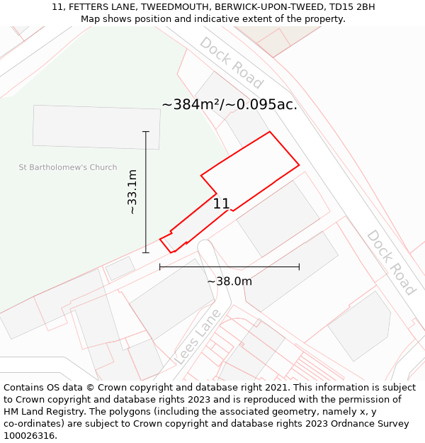 11, FETTERS LANE, TWEEDMOUTH, BERWICK-UPON-TWEED, TD15 2BH: Plot and title map