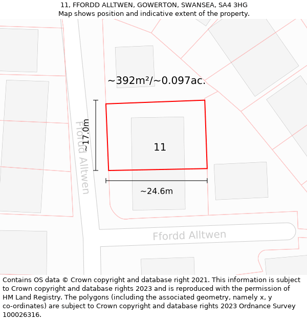 11, FFORDD ALLTWEN, GOWERTON, SWANSEA, SA4 3HG: Plot and title map