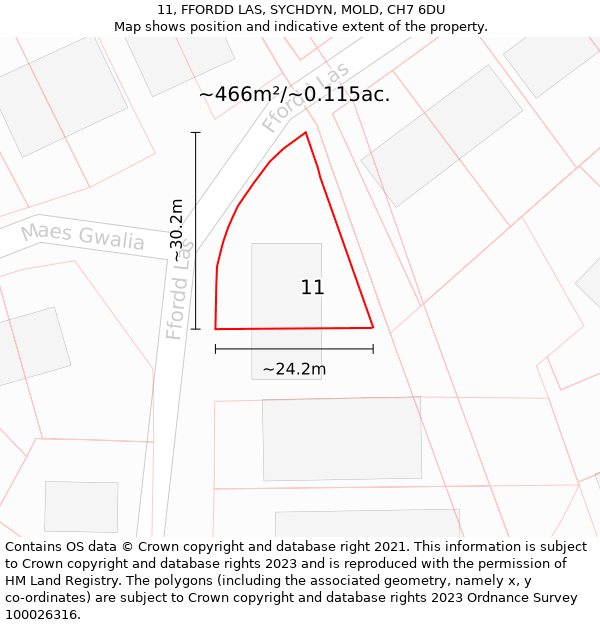 11, FFORDD LAS, SYCHDYN, MOLD, CH7 6DU: Plot and title map