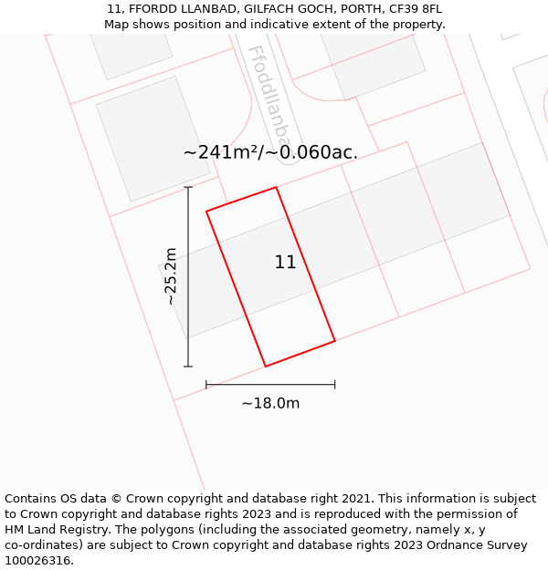 11, FFORDD LLANBAD, GILFACH GOCH, PORTH, CF39 8FL: Plot and title map