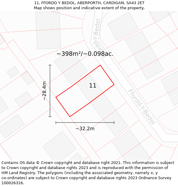 11, FFORDD Y BEDOL, ABERPORTH, CARDIGAN, SA43 2ET: Plot and title map