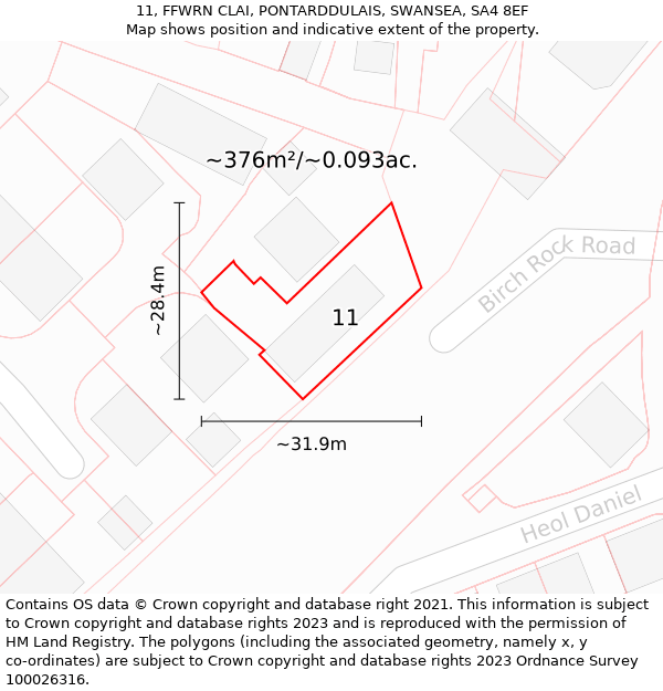 11, FFWRN CLAI, PONTARDDULAIS, SWANSEA, SA4 8EF: Plot and title map