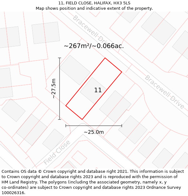 11, FIELD CLOSE, HALIFAX, HX3 5LS: Plot and title map