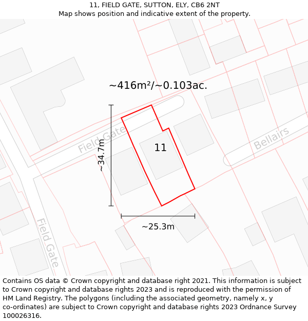 11, FIELD GATE, SUTTON, ELY, CB6 2NT: Plot and title map