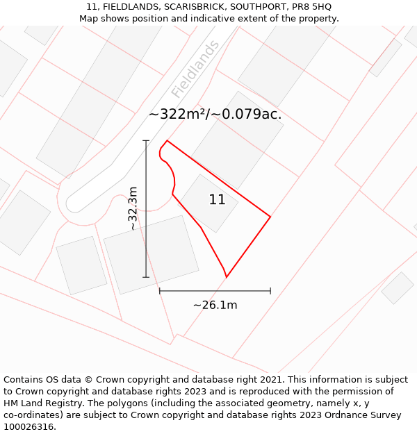 11, FIELDLANDS, SCARISBRICK, SOUTHPORT, PR8 5HQ: Plot and title map