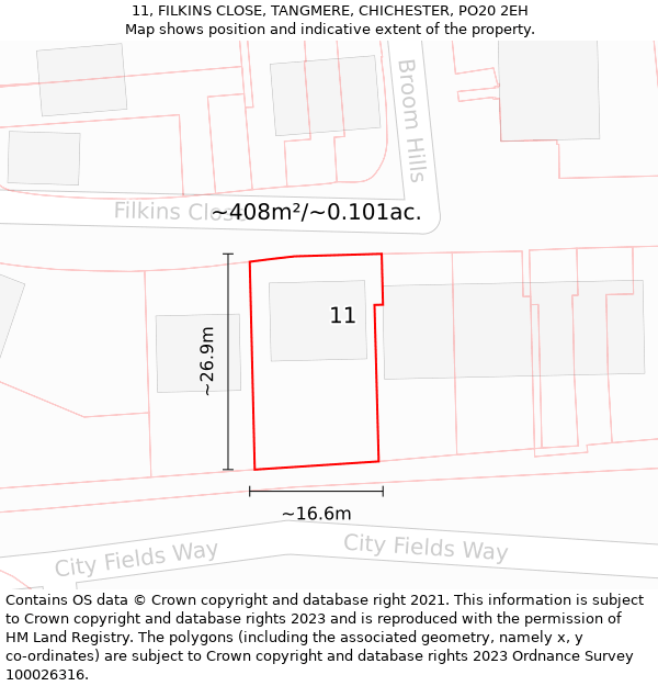 11, FILKINS CLOSE, TANGMERE, CHICHESTER, PO20 2EH: Plot and title map