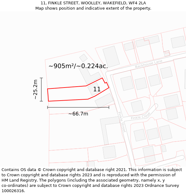 11, FINKLE STREET, WOOLLEY, WAKEFIELD, WF4 2LA: Plot and title map