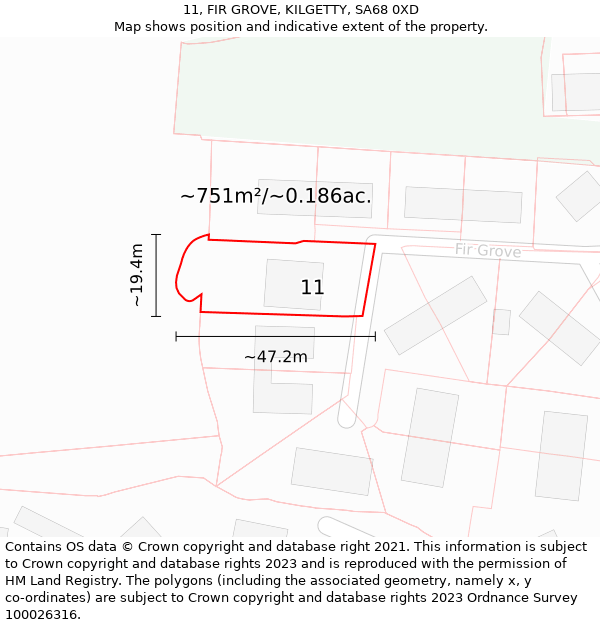 11, FIR GROVE, KILGETTY, SA68 0XD: Plot and title map