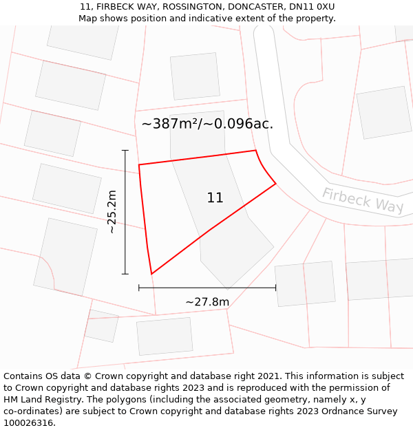 11, FIRBECK WAY, ROSSINGTON, DONCASTER, DN11 0XU: Plot and title map