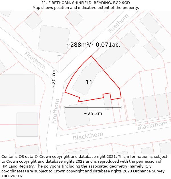 11, FIRETHORN, SHINFIELD, READING, RG2 9GD: Plot and title map