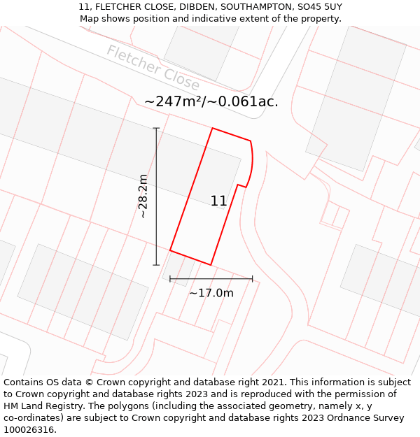 11, FLETCHER CLOSE, DIBDEN, SOUTHAMPTON, SO45 5UY: Plot and title map