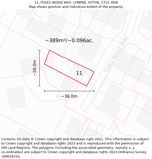 11, FOLKS WOOD WAY, LYMPNE, HYTHE, CT21 4EW: Plot and title map