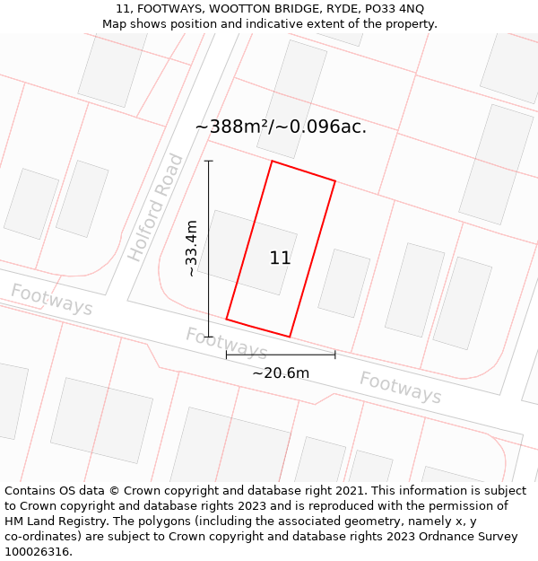 11, FOOTWAYS, WOOTTON BRIDGE, RYDE, PO33 4NQ: Plot and title map