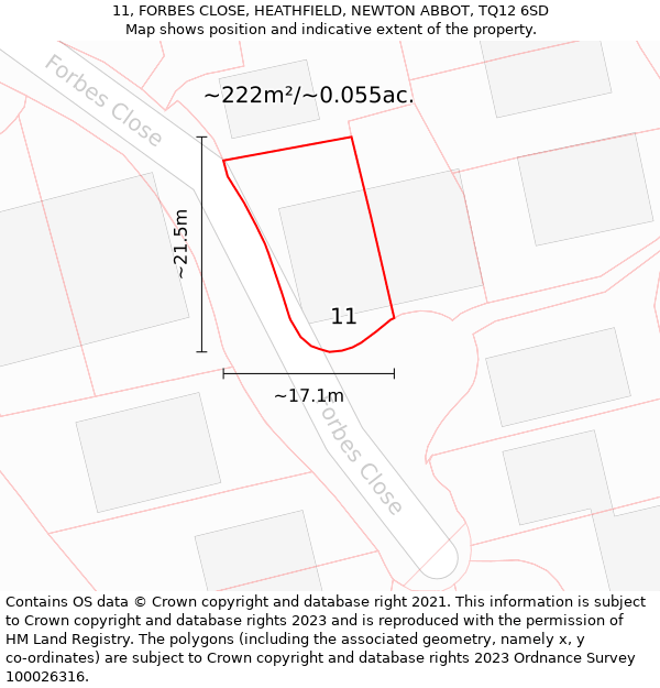 11, FORBES CLOSE, HEATHFIELD, NEWTON ABBOT, TQ12 6SD: Plot and title map