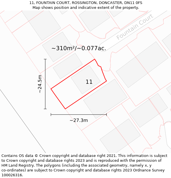 11, FOUNTAIN COURT, ROSSINGTON, DONCASTER, DN11 0FS: Plot and title map