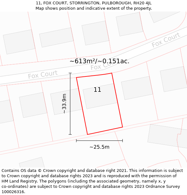 11, FOX COURT, STORRINGTON, PULBOROUGH, RH20 4JL: Plot and title map