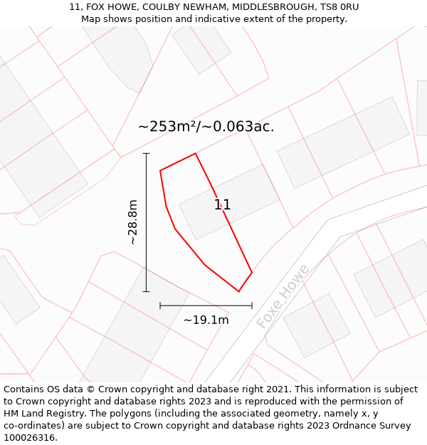 11, FOX HOWE, COULBY NEWHAM, MIDDLESBROUGH, TS8 0RU: Plot and title map