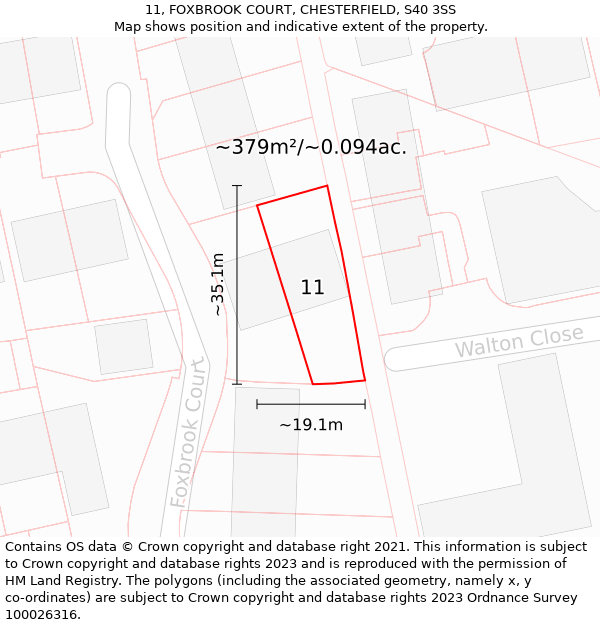 11, FOXBROOK COURT, CHESTERFIELD, S40 3SS: Plot and title map